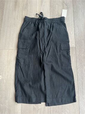 a new day Black Midi Cargo Skirt linen blend